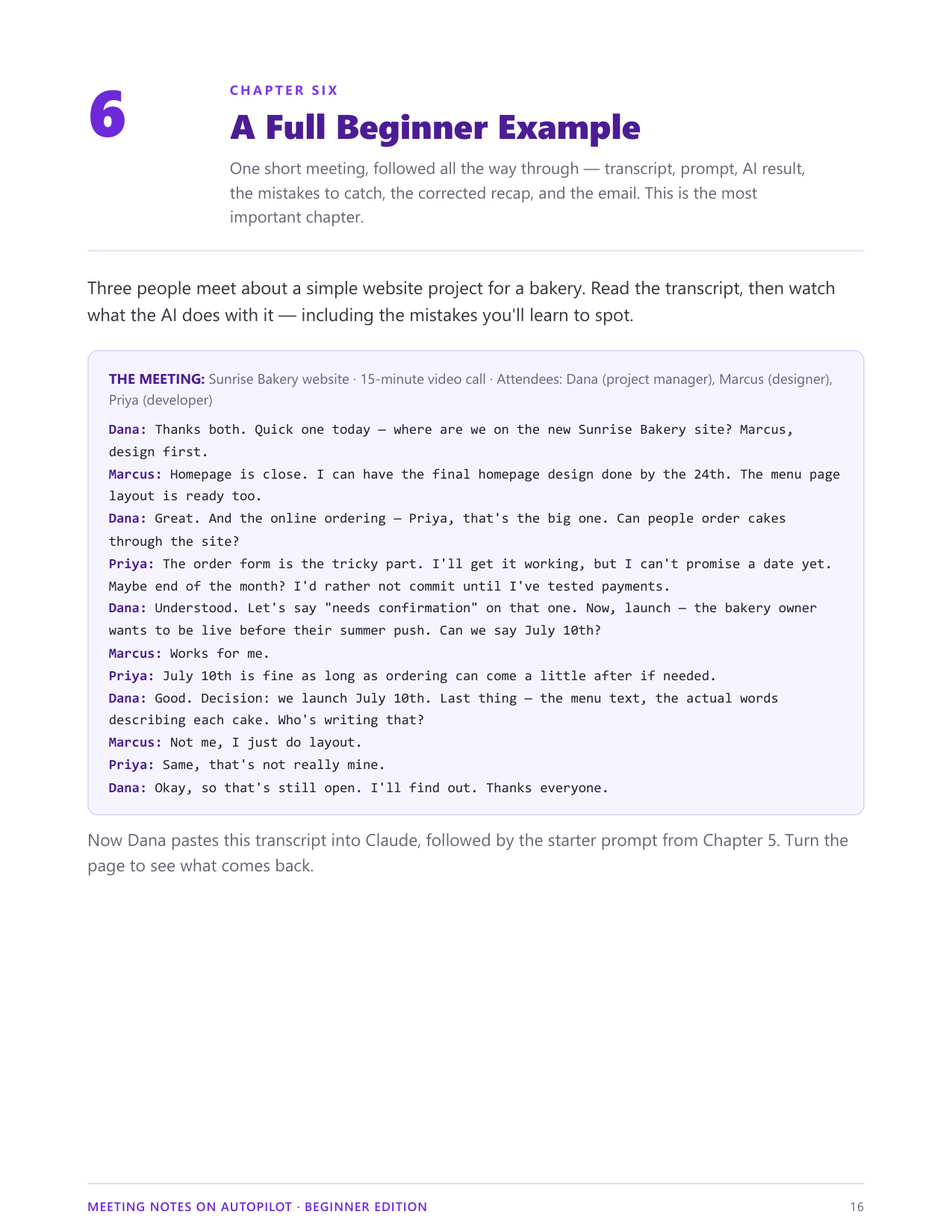 Example recap page